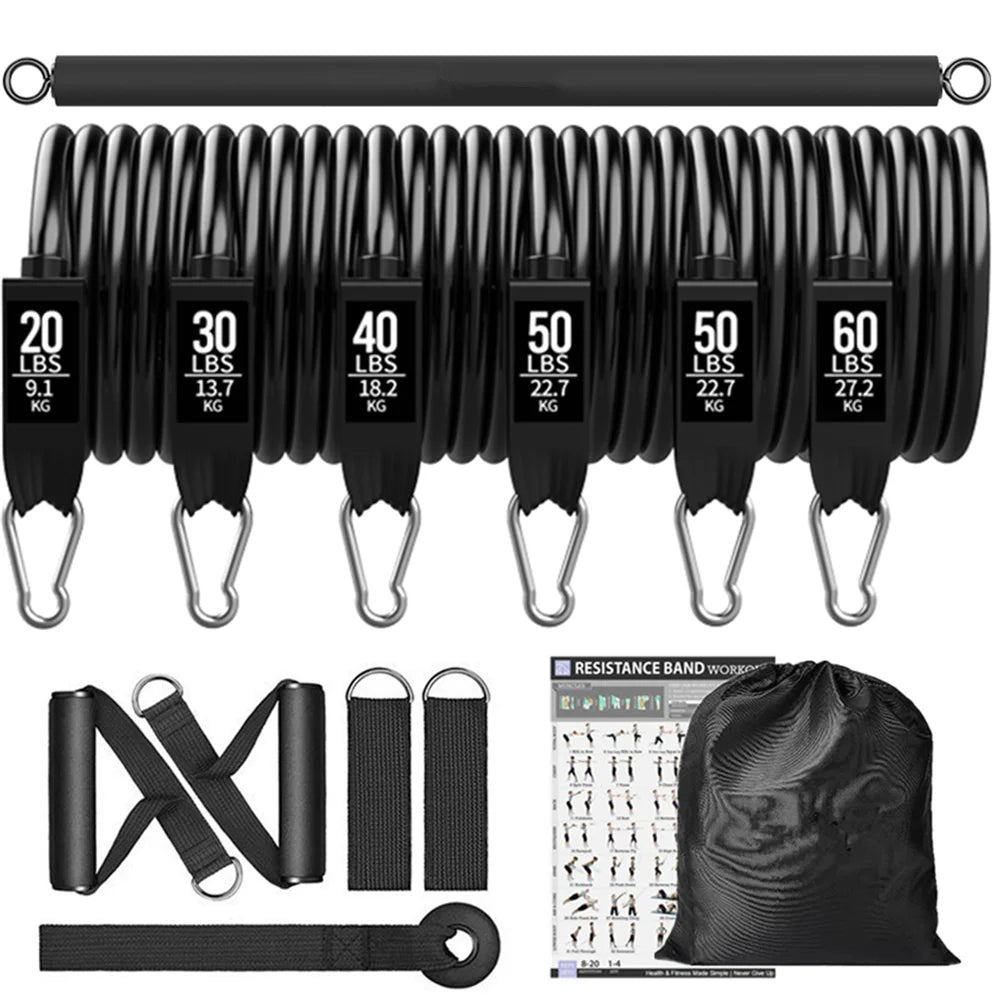 Portable Gym Bar with Resistance Bands – Home Workout Bar for Fitness, Pilates & Training