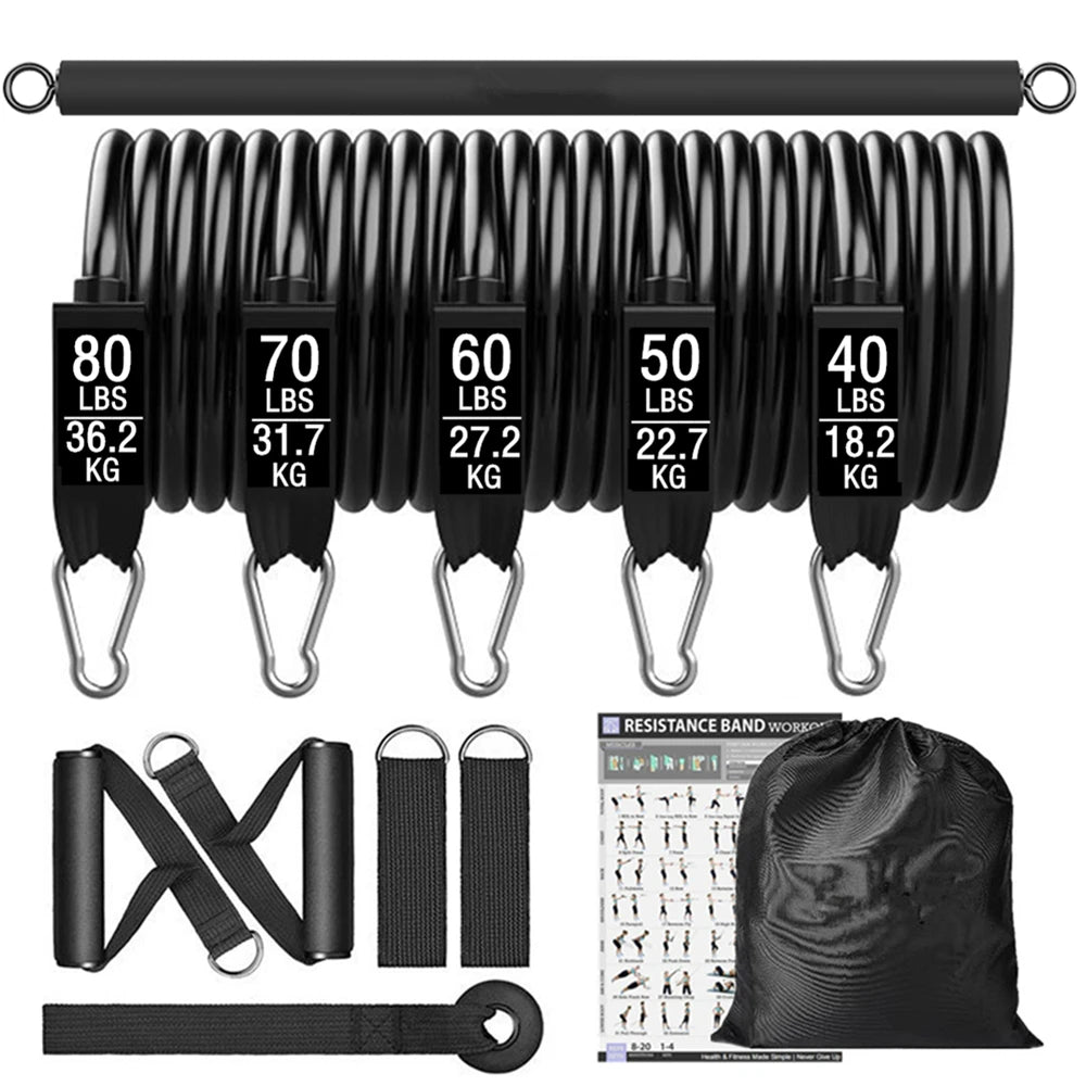 Portable Gym Bar with Resistance Bands – Home Workout Bar for Fitness, Pilates & Training