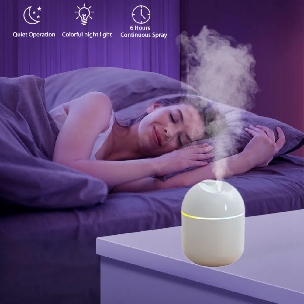 Air Humidifier with Aroma Diffuser – 270ML Ultrasonic Air Purifier and Humidifier with LED Night Light (USB Powered)