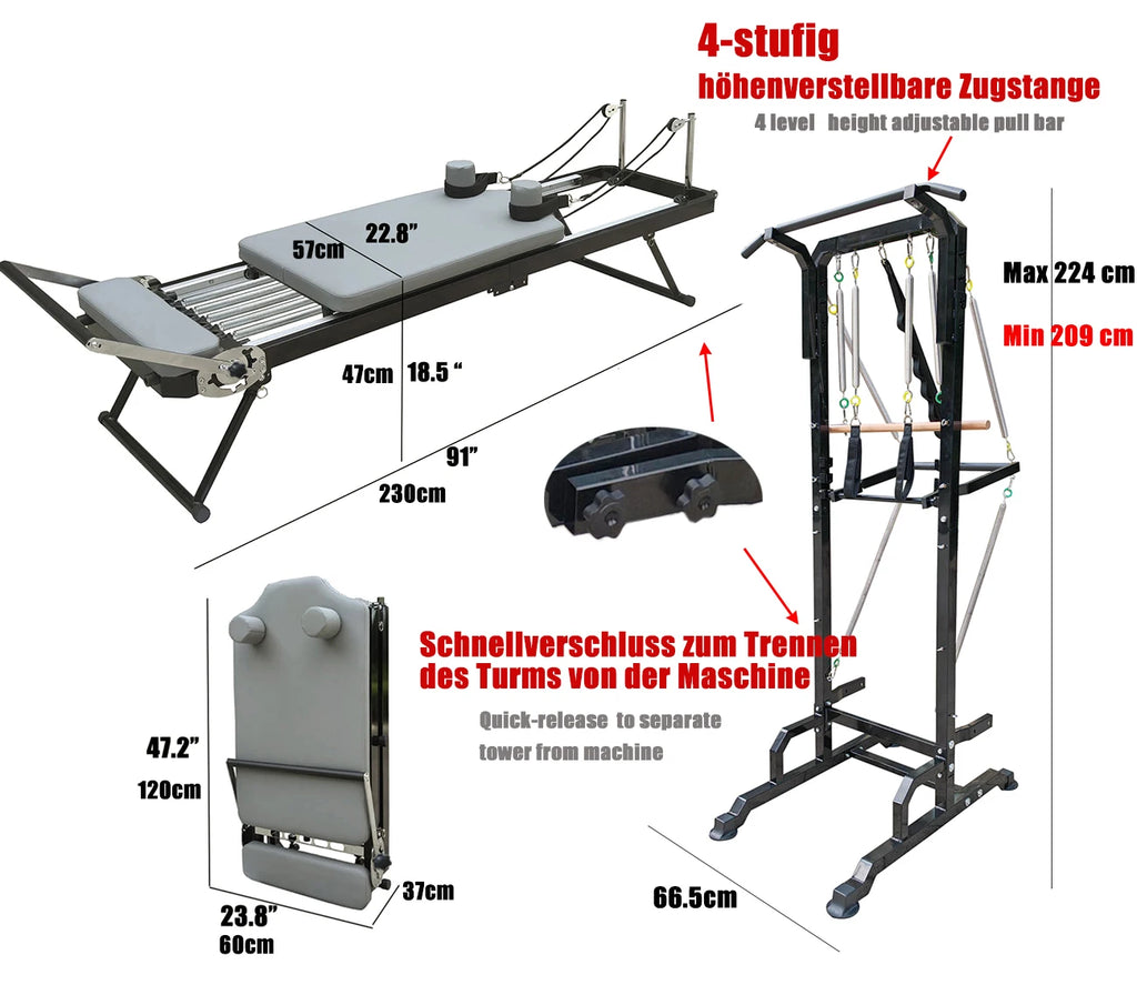 Reformer Pilates Machine with Tower – Foldable Home Pilates Equipment