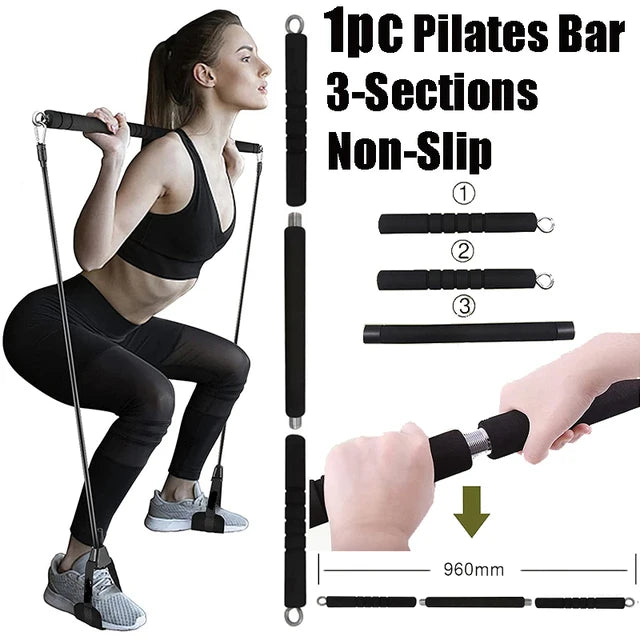 Portable Gym Bar with Resistance Bands – Home Workout Bar for Fitness, Pilates & Training