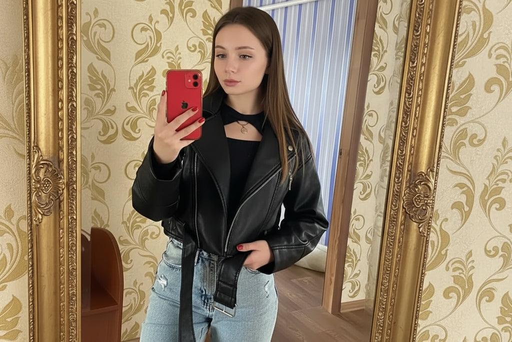 faux leather short jacket women