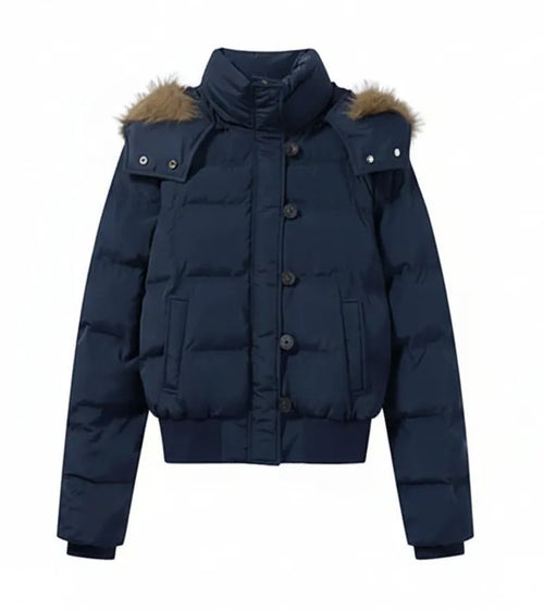 Coat With Hood and Fur - Women’s Quilted Hooded Puffer Jacket – Cropped Winter Outerwear