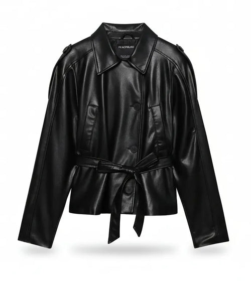 Winter Coat - Women’s Cropped Trench Coat – Casual Winter Coat with Belt (Imitation Leather)