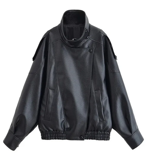 Jacket Womens Motorcycle - Women’s Faux Leather Motorcycle Style Jacket – Black Casual Moto Jacket for Fall